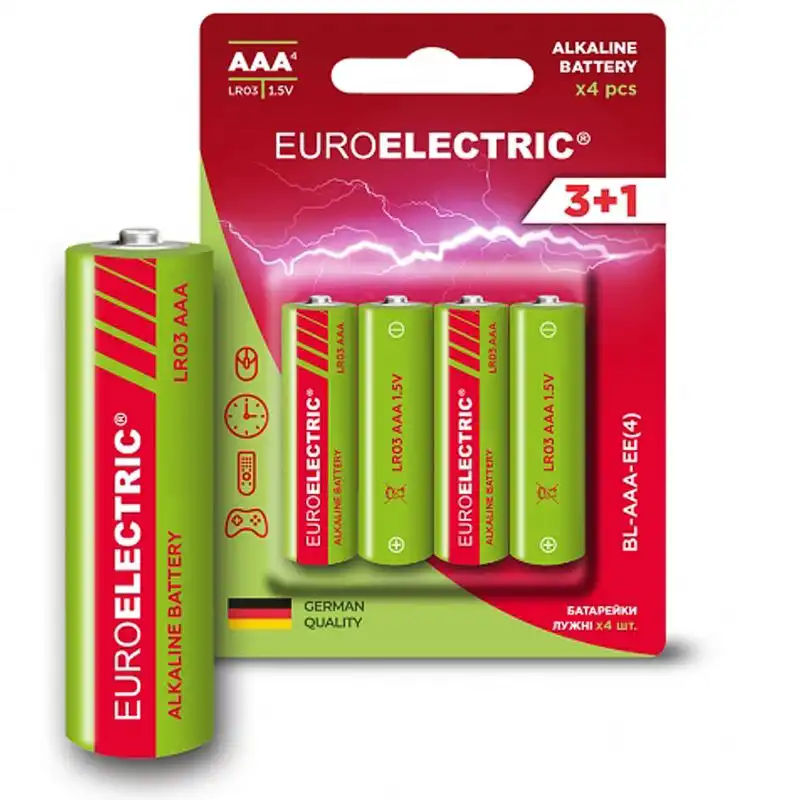 Батарейка Euroelectric AAA LR6 1,5V, 4 шт., BL-AAA-EE(4) купити недорого в Україні, фото 1