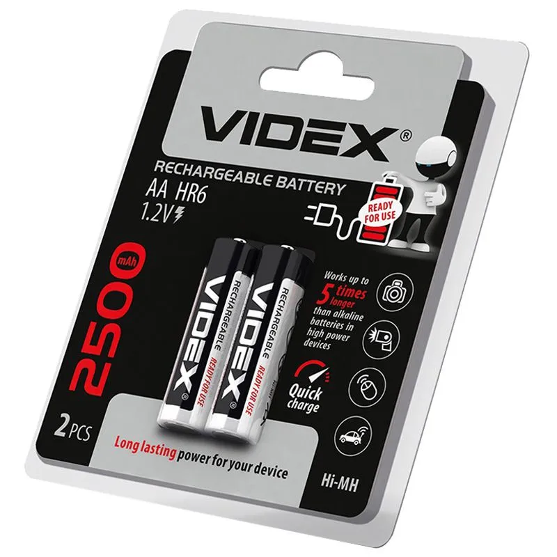 Аккумулятор Videx, AA/HR6, 2500 мА, 2 шт, 23341 купить недорого в Украине, фото 1