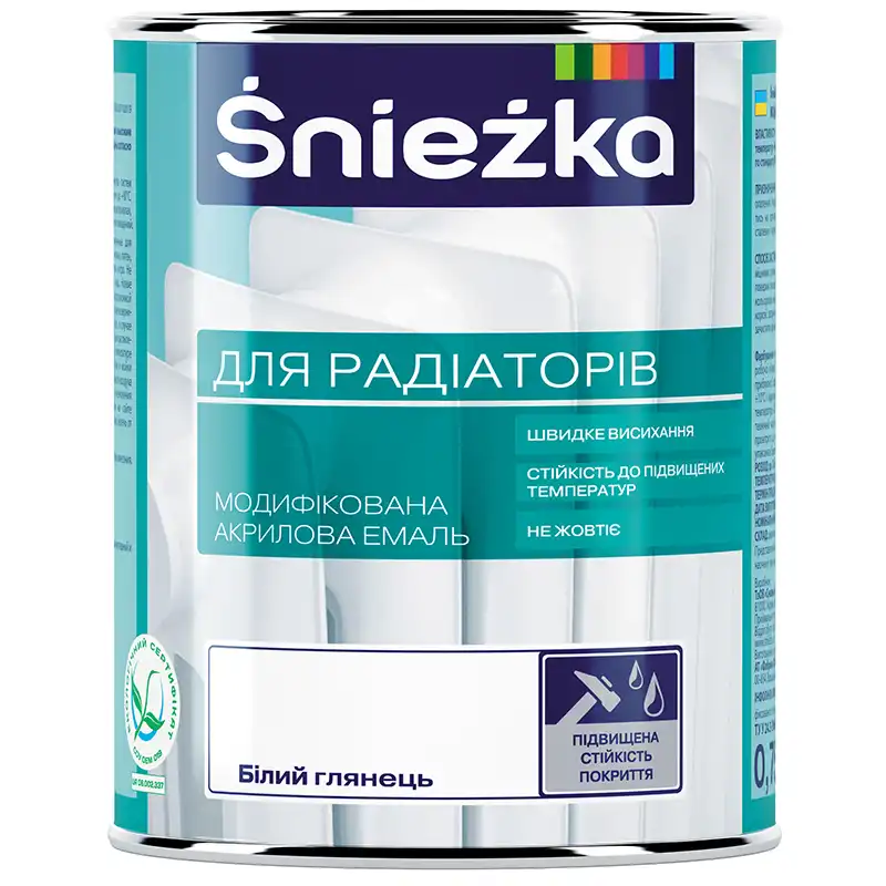Емаль акрилова радіаторна Sniezka, 0,75 л, глянцевий білий купити недорого в Україні, фото 1
