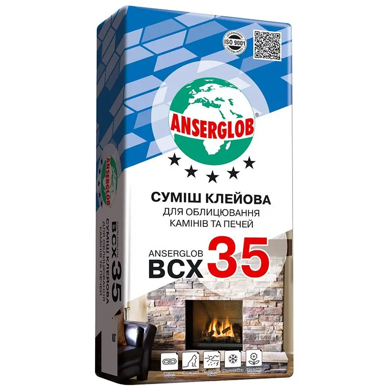 Клей для плитки Anserglob BCX Для каминов и печей, 25 кг купить недорого в Украине, фото 1