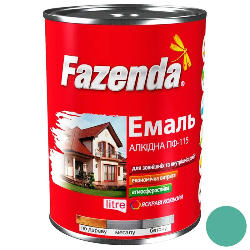 Эмаль алкидная Fazenda ПФ-115, 0,9 кг, бирюзовая купить недорого в Украине, фото 1