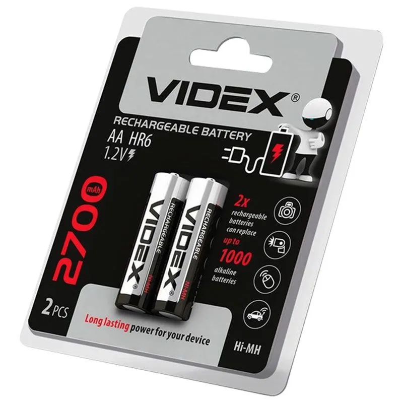 Аккумуляторная батарея Videx, AA/HR6, 2700 мА, 2 шт, 23342 купить недорого в Украине, фото 1
