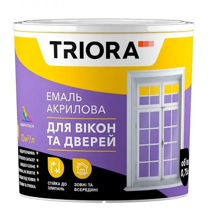 Емаль акрилова для вікон та дверей Triora, 0,75 л, напівглянцевий, білий купити недорого в Україні, фото 1