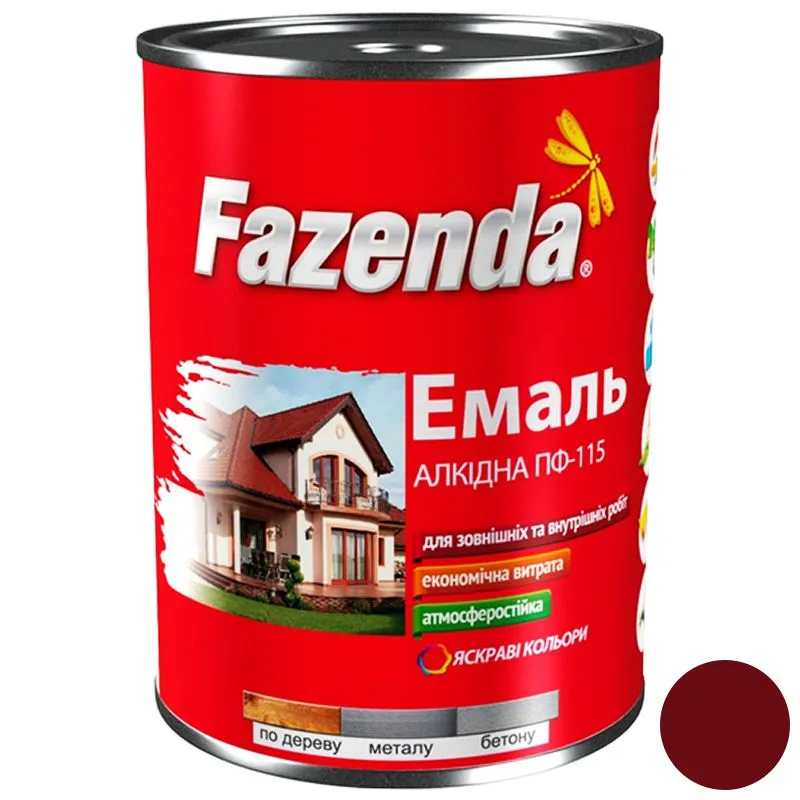 Емаль алкідна Fazenda ПФ-115, 0,9 кг, вишневий купити недорого в Україні, фото 1