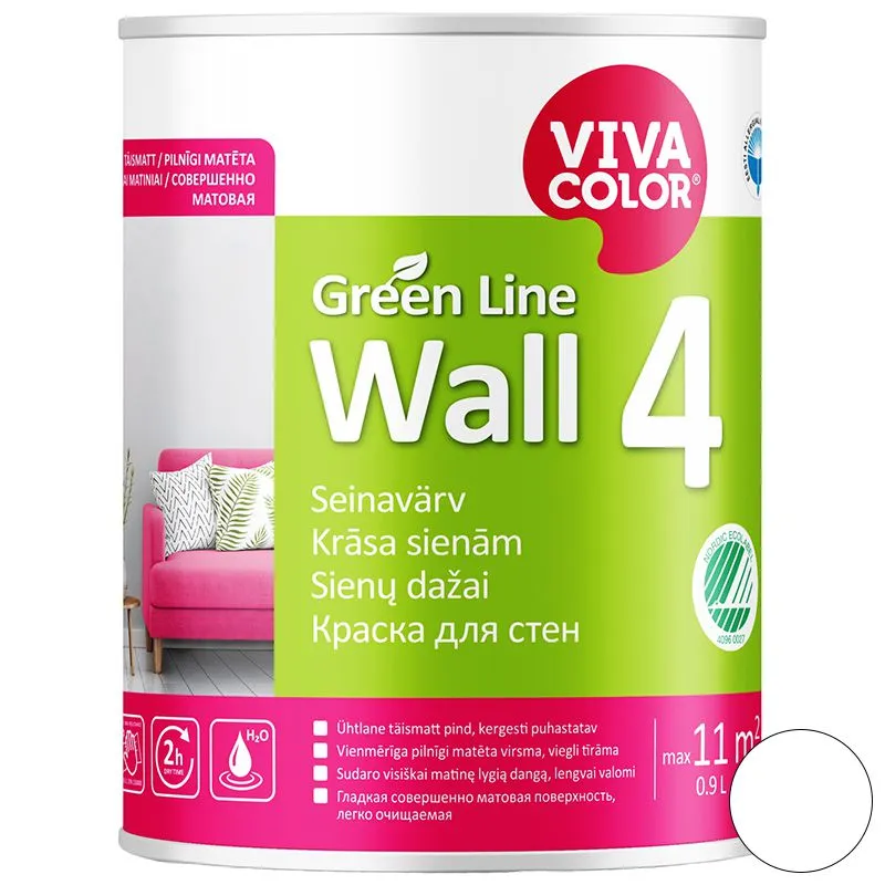 Краска водно-дисперсионная Vivacolor Wall 4, 0,9 л, глубокоматовая, белый купить недорого в Украине, фото 1