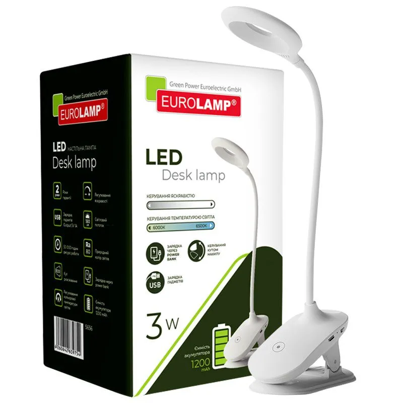 Лампа настільна Eurolamp Smart, 3 Вт, 6000-6500K, USB, 1200 мА/г, LED-TLB-3W(white)USB купити недорого в Україні, фото 2