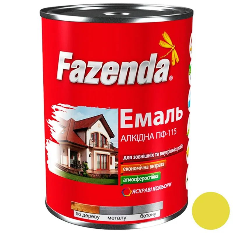 Емаль алкідна Fazenda ПФ-115, 0,9 кг, жовтий купити недорого в Україні, фото 1