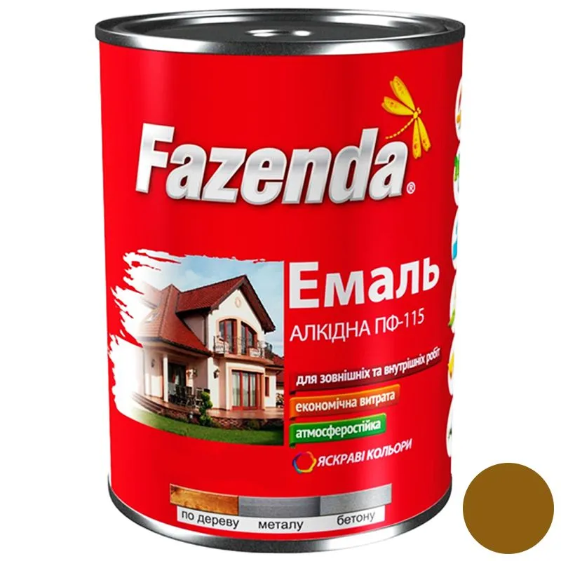 Эмаль алкидная Fazenda ПФ-115, 0,9 кг, желто-коричневый купить недорого в Украине, фото 1