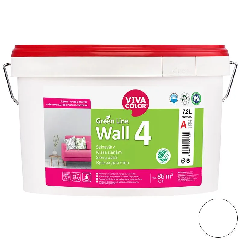 Фарба водно-диспесійна Vivacolor Wall 4, 7,2 л, глибокоматова, білий купити недорого в Україні, фото 1