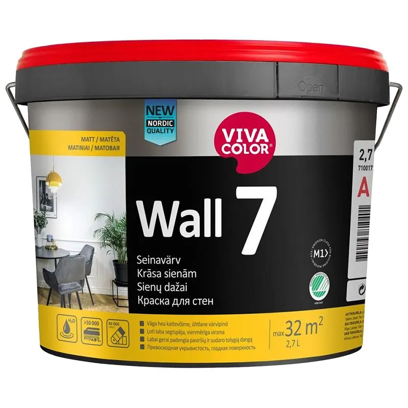 Фарба водно-диспесійна Vivacolor Wall 7, 2,7 л, матова, білий купити недорого в Україні, фото 1