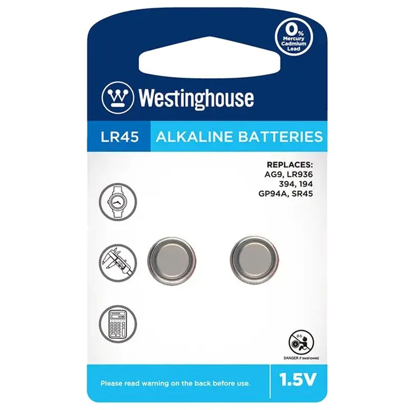 Батарейка лужна Westinghouse Alkaline LR45, 2 шт, LR45-BP2(AG9-BP2) купити недорого в Україні, фото 1