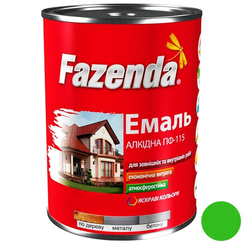 Емаль алкідна Fazenda ПФ-115, 0,9 кг, світло-зелений купити недорого в Україні, фото 1