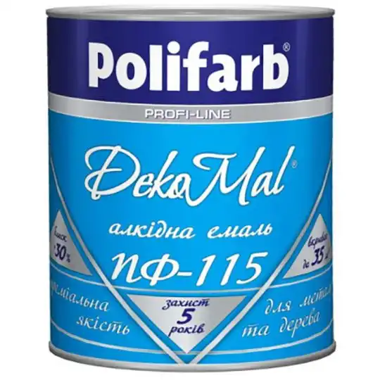 Емаль для дерева та металу Polifarb DekoMal ПФ-115, 0,9 кг, білий купити недорого в Україні, фото 1