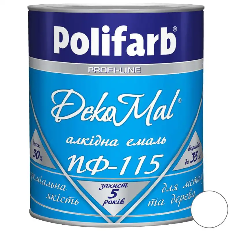Эмаль алкидная Polifarb DekoMal ПФ-115, 2,7 кг, белый купить недорого в Украине, фото 1