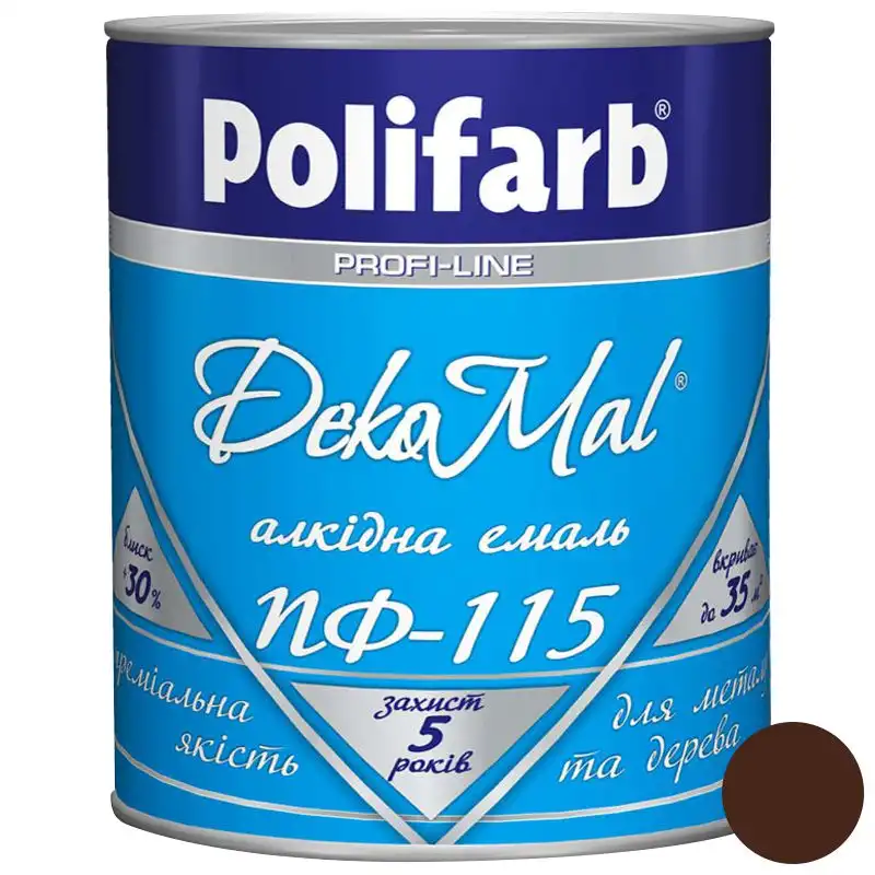 Емаль алкідна Polifarb DekoMal ПФ-115, 0,9 кг, темно-коричневий купити недорого в Україні, фото 1