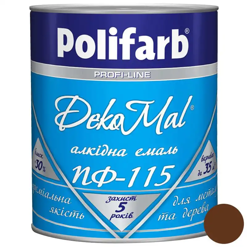 Емаль алкідна Polifarb DekoMal ПФ-115, 0,9 кг, коричнево-шоколадний купити недорого в Україні, фото 1