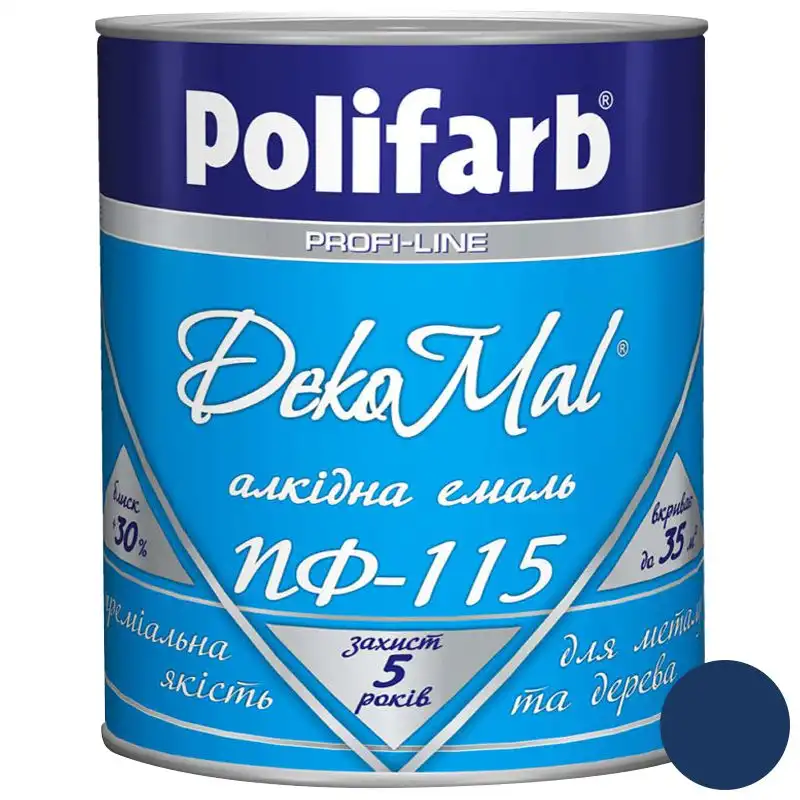 Емаль алкідна Polifarb DekoMal ПФ-115, 2,7 кг, синій купити недорого в Україні, фото 1