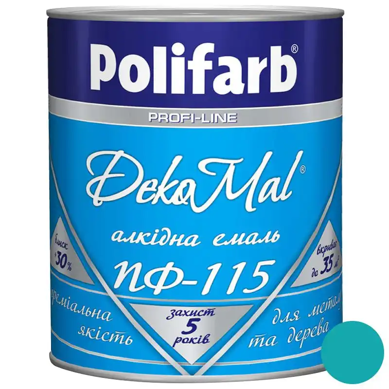 Эмаль алкидная Polifarb DekoMal ПФ-115, 0,9 кг, голубой купить недорого в Украине, фото 1