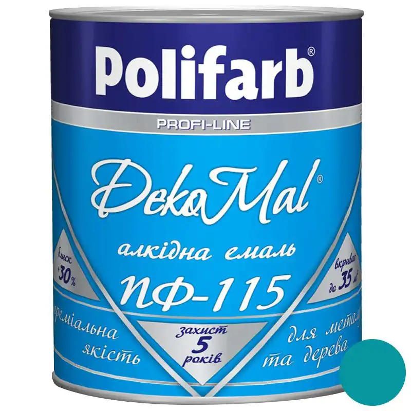Эмаль алкидная Polifarb DekoMal ПФ-115, 0,9 кг, ярко-голубой купить недорого в Украине, фото 1