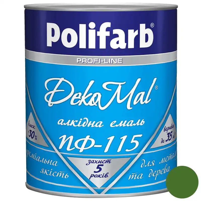 Эмаль алкидная Polifarb DekoMal ПФ-115, 0,9 кг, зеленый купить недорого в Украине, фото 1