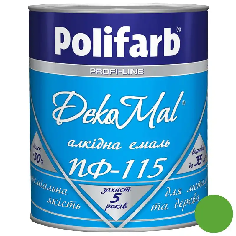 Емаль алкідна Polifarb DekoMal ПФ-115, 0,9 кг, світло-зелений купити недорого в Україні, фото 1