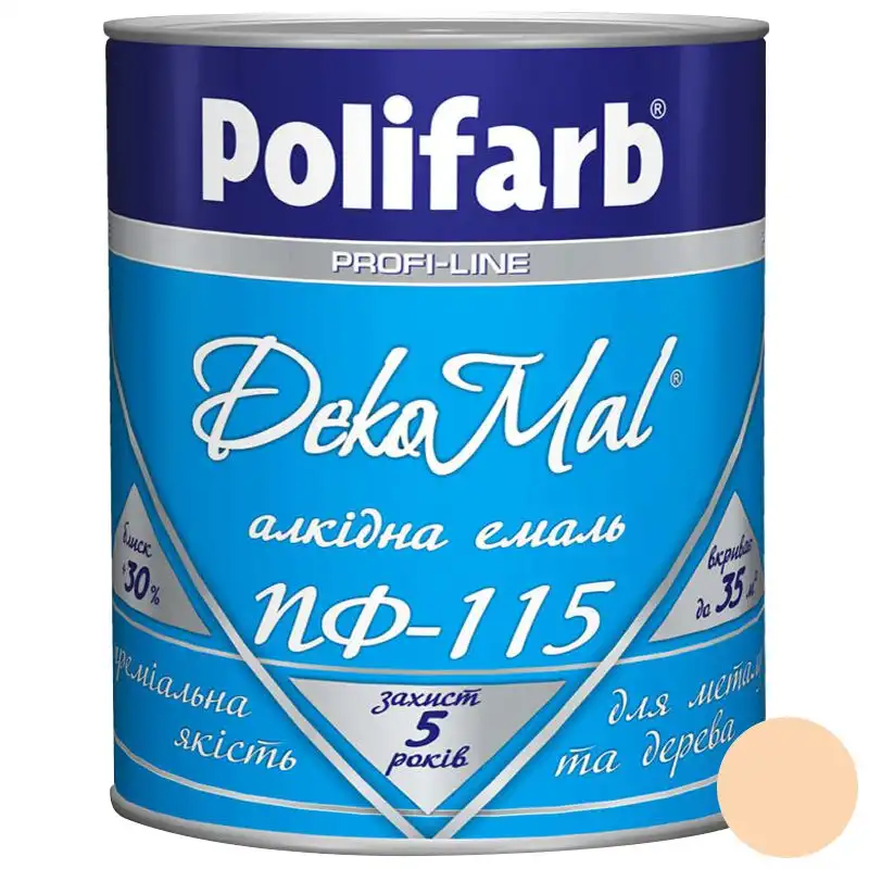 Емаль алкідна Polifarb DekoMal ПФ-115, 0,9 кг, кремовий купити недорого в Україні, фото 1