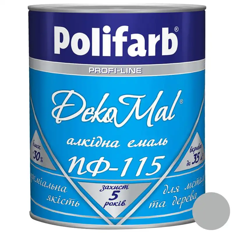 Эмаль алкидная Polifarb DekoMal ПФ-115, 0,9 кг, светло-серый купить недорого в Украине, фото 1