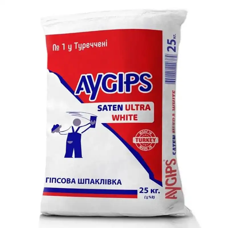 Шпаклівка гіпсова фінішна Aygips Saten Ultra White, 25 кг купити недорого в Україні, фото 1