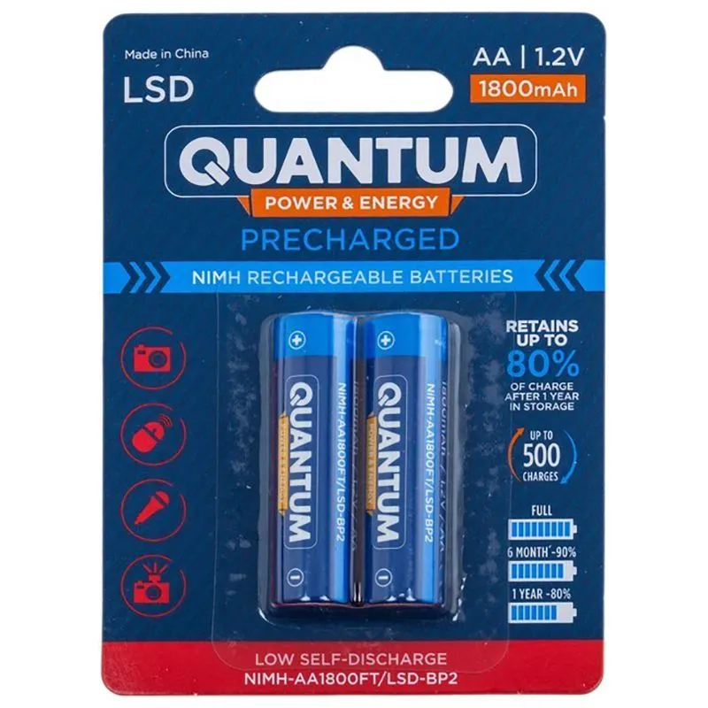 Аккумулятор с низким саморазрядом Quantum Ni-MH, 1800 mAh, 2 шт, NiMH-AA1800FT/LSD-BP2 купить недорого в Украине, фото 1