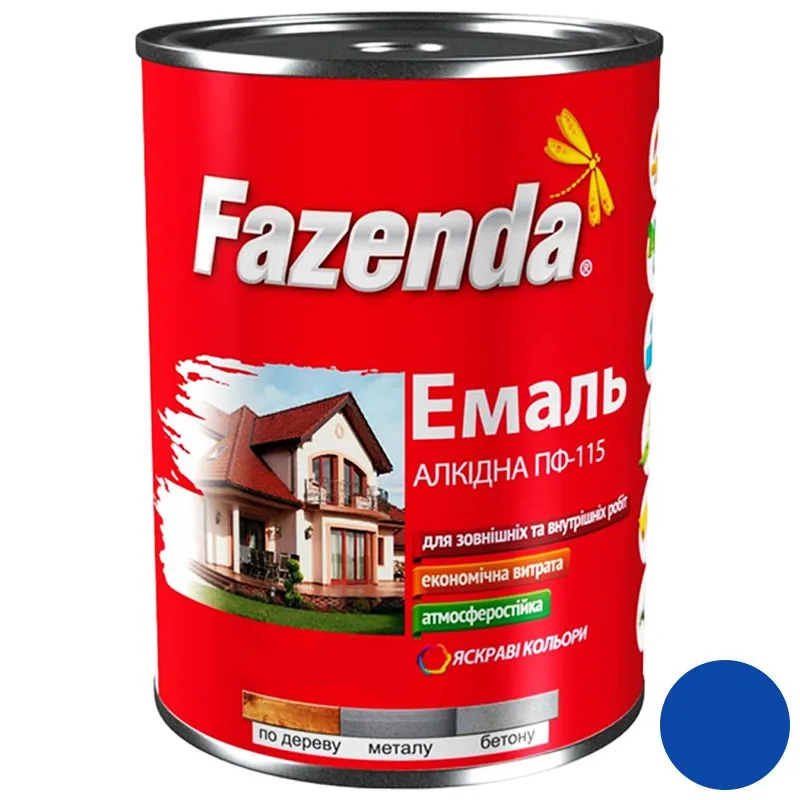 Эмаль алкидная Fazenda ПФ-115, 0,9 кг, синий купить недорого в Украине, фото 1