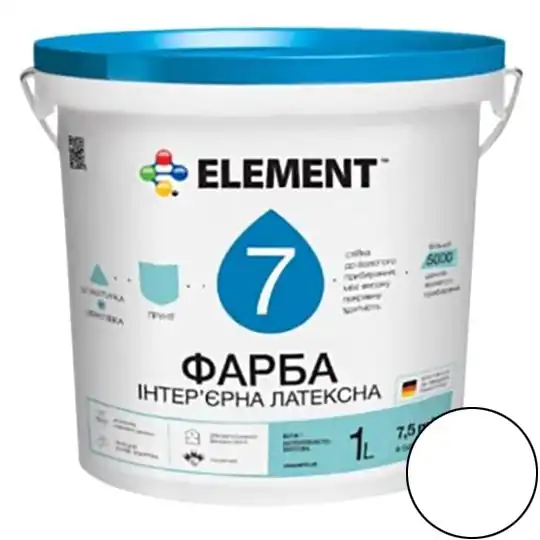 Фарба інтер'єрна латексна Element 7, База А, шовковисто-матова, біла, 1 л купити недорого в Україні, фото 1