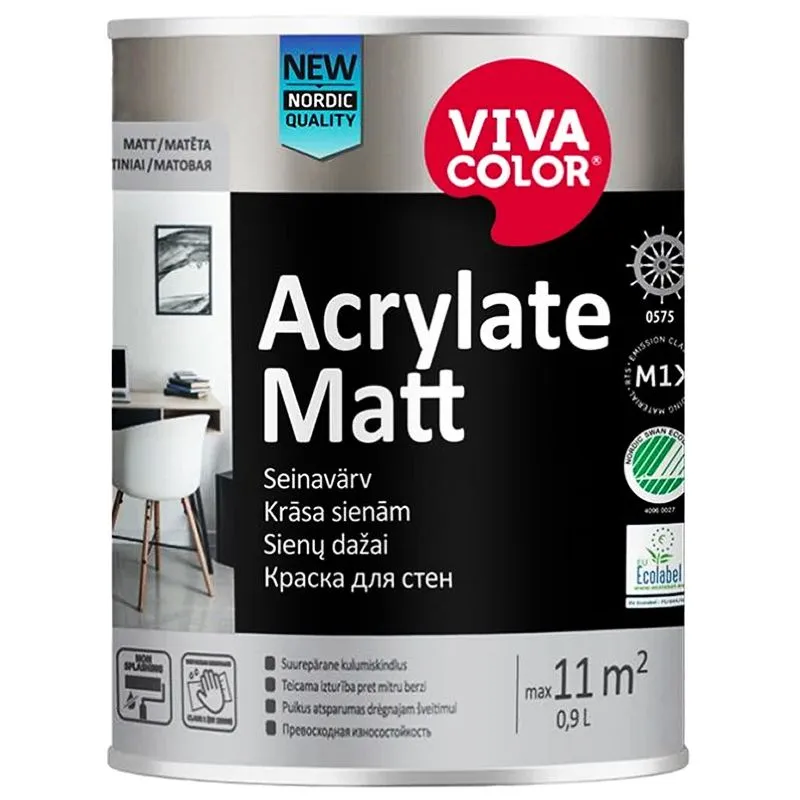 Краска акрилатная Vivacolor Acrylate Matt, 0,9 л, белый купить недорого в Украине, фото 1
