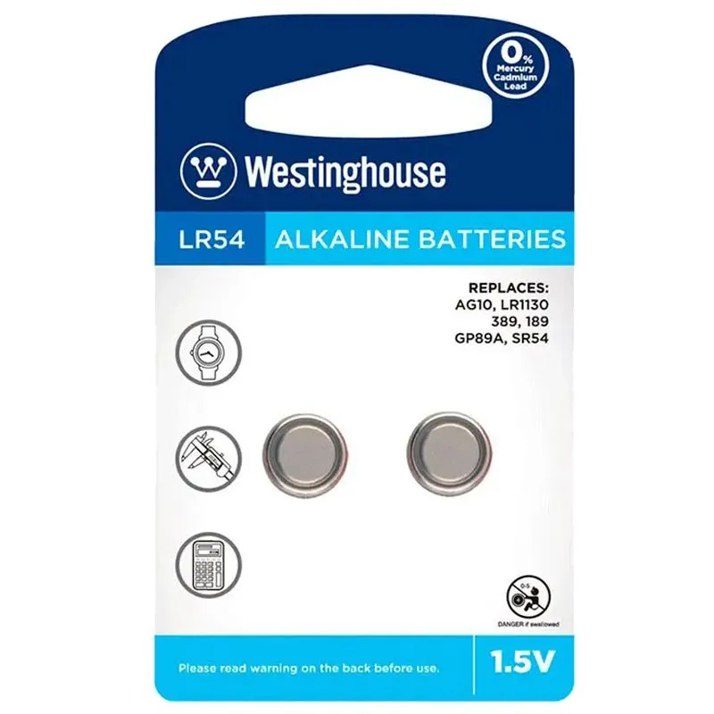 Батарейка лужна Westinghouse Alkaline LR54, 2 шт, LR54-BP2(AG10-BP2) купити недорого в Україні, фото 1