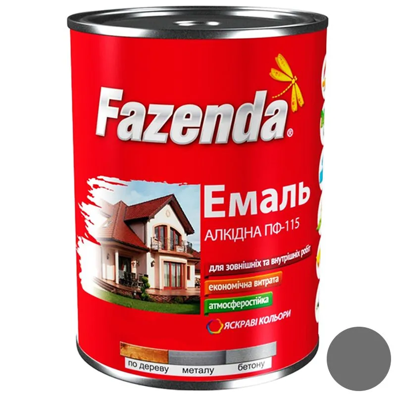 Емаль алкідна Fazenda ПФ-115, 0,9 кг, сірий купити недорого в Україні, фото 1
