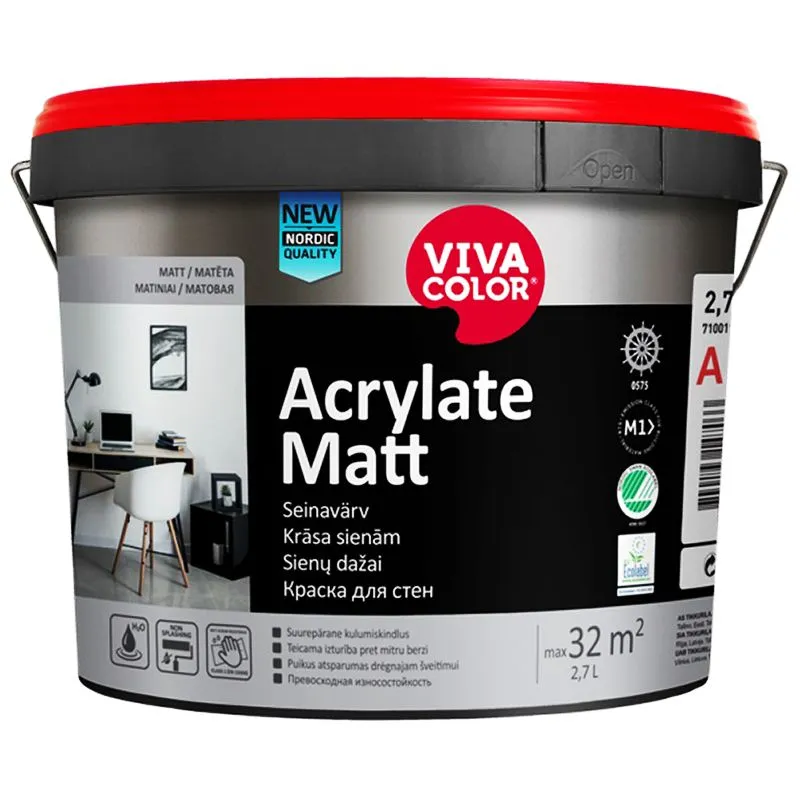 Краска акрилатная Vivacolor Acrylate Matt, 2,7 л, белый купить недорого в Украине, фото 1