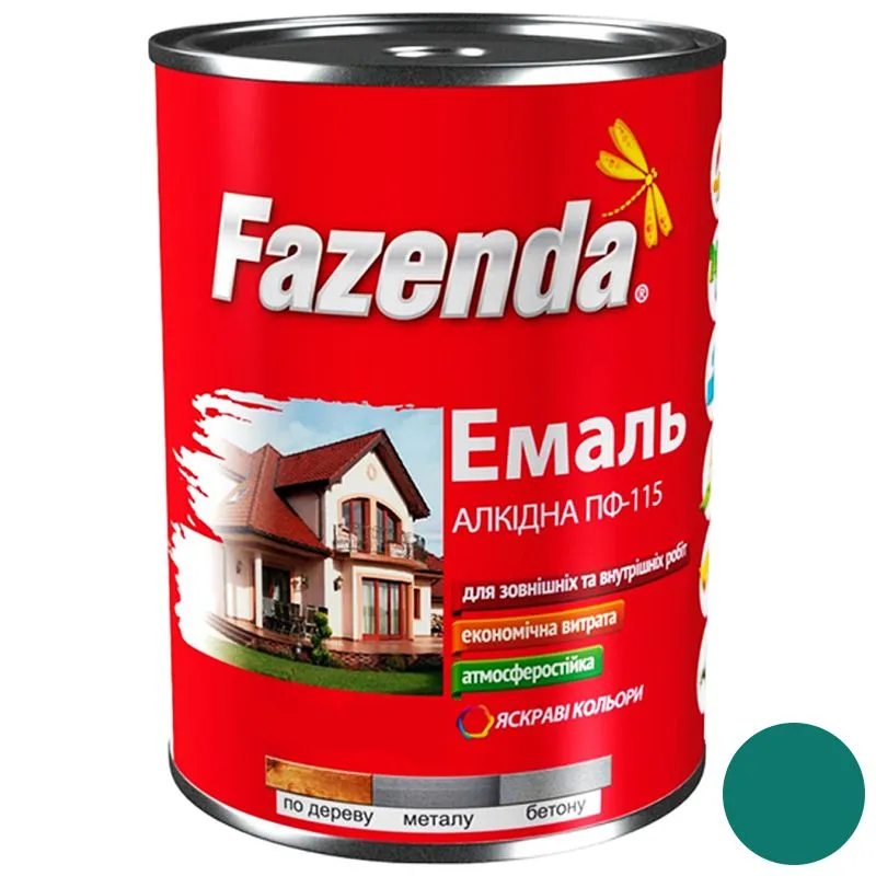 Эмаль алкидная Fazenda ПФ-115, 0,9 кг, изумрудный купить недорого в Украине, фото 1