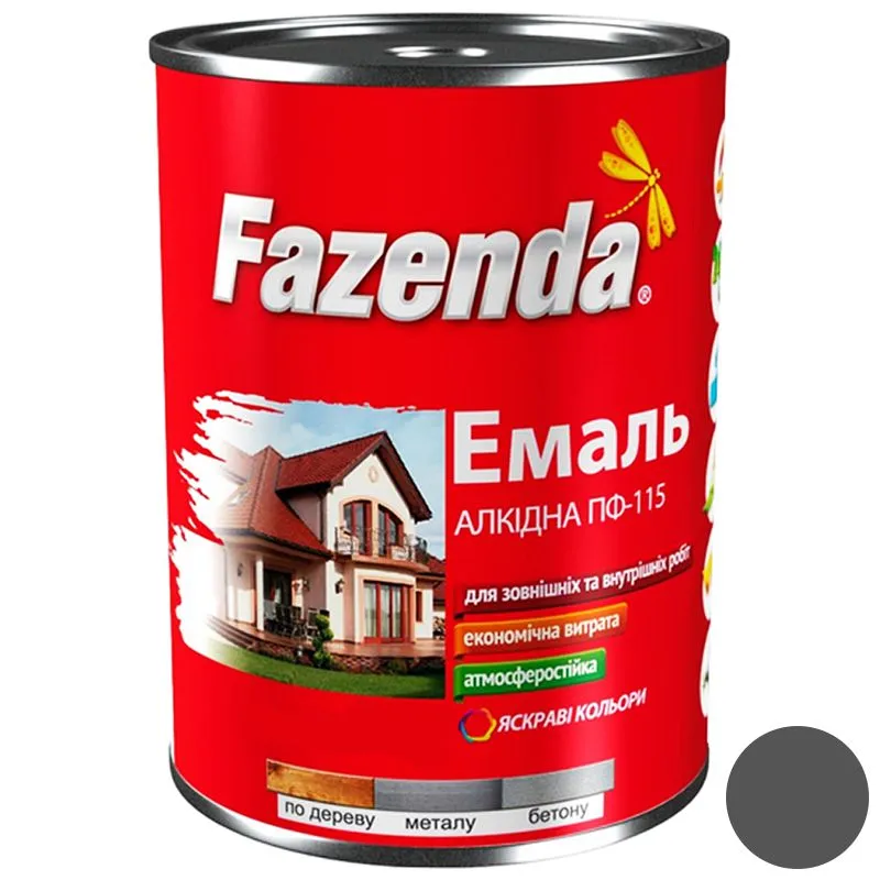 Емаль алкідна Fazenda ПФ-115, 0,9 кг, темно-сірий купити недорого в Україні, фото 1