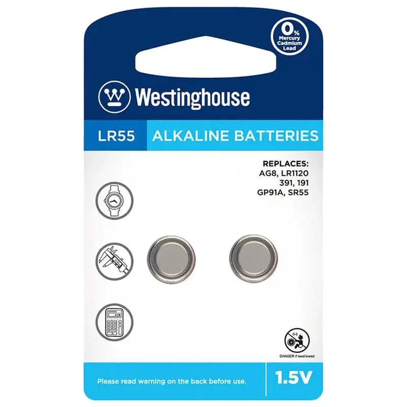 Батарейка лужна Westinghouse Alkaline LR55, 2 шт, LR55-BP2(AG8-BP2) купити недорого в Україні, фото 1