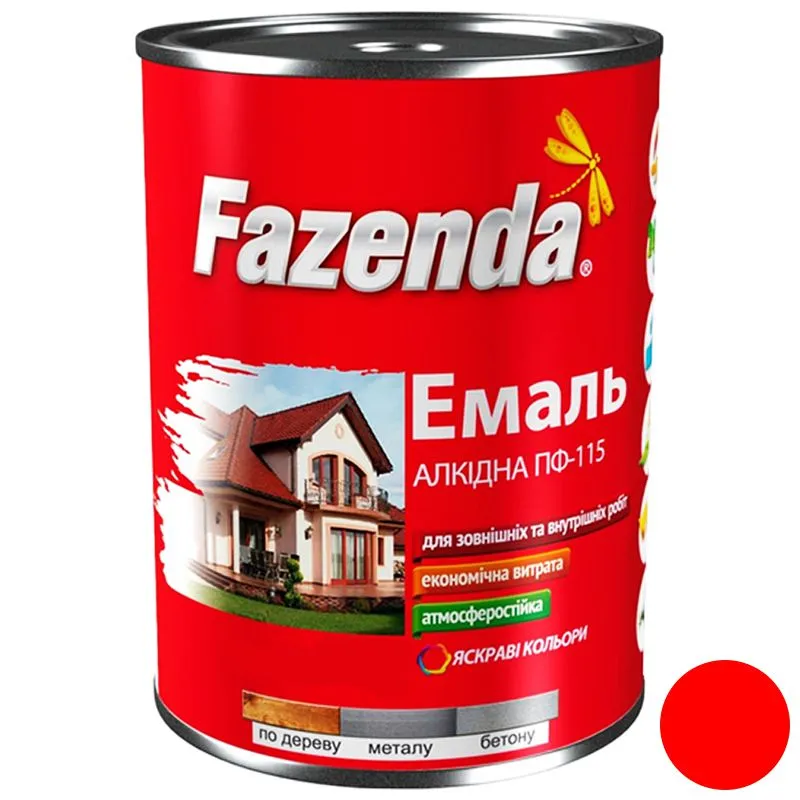 Емаль алкідна Fazenda ПФ-115, 0,9 кг, червоний купити недорого в Україні, фото 1
