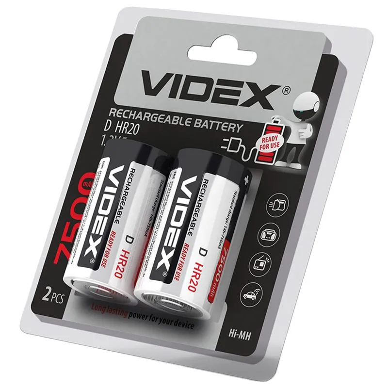 Аккумулятор Videx, HR20/D, 7500 мА, 2 шт, 24476 купить недорого в Украине, фото 1