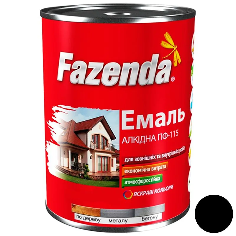 Емаль алкідна Fazenda ПФ-115, 0,9 кг, чорний купити недорого в Україні, фото 1