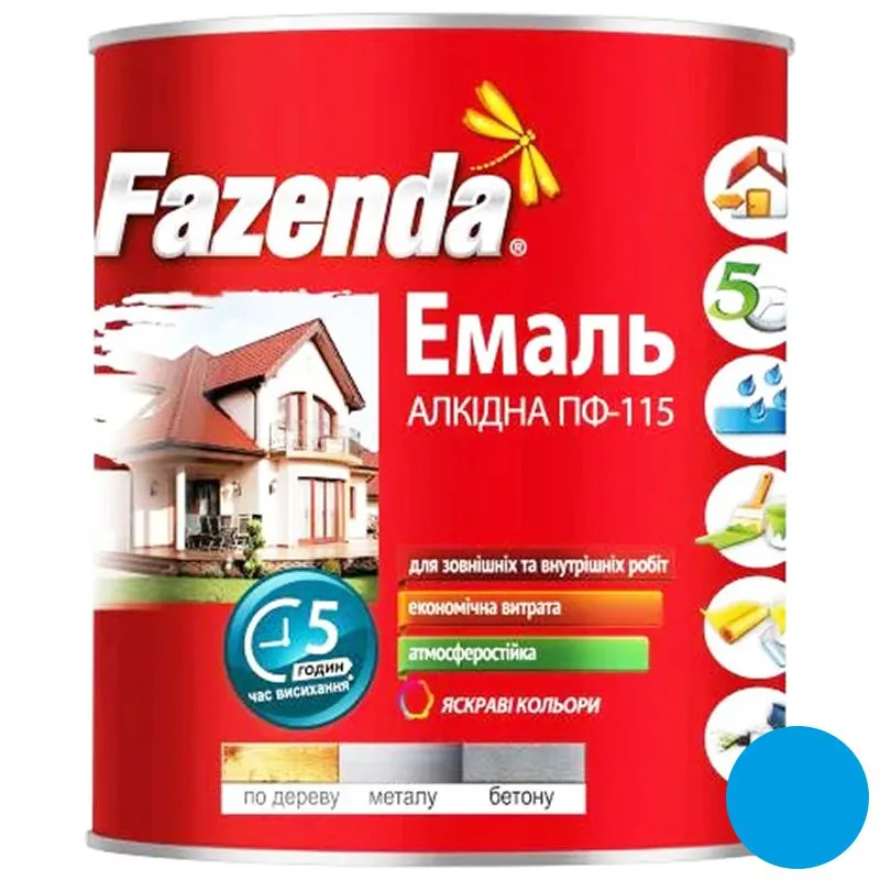 Емаль алкідна Fazenda ПФ-115, 2,8 кг, блакитний купити недорого в Україні, фото 1