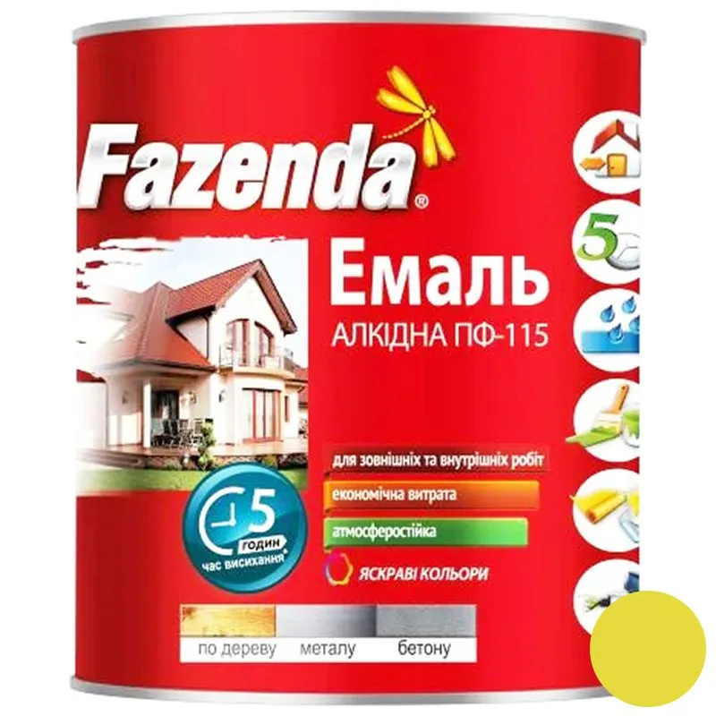 Емаль алкідна Fazenda ПФ-115, 2,8 кг, жовтий купити недорого в Україні, фото 1