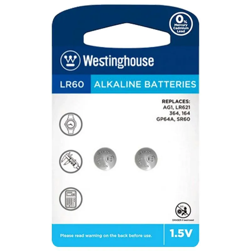 Батарейка щелочная Westinghouse Alkaline, 2 шт, LR60-BP2(AG1-BP2) купить недорого в Украине, фото 1