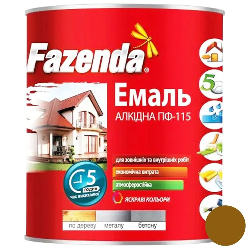 Емаль алкідна Fazenda ПФ-115, 2,8 кг, жовто-коричневий купити недорого в Україні, фото 1