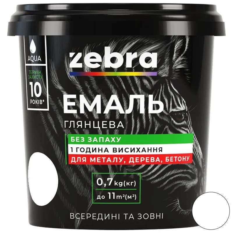 Емаль акрилова Zebra,  0,7 кг, біла купити недорого в Україні, фото 1