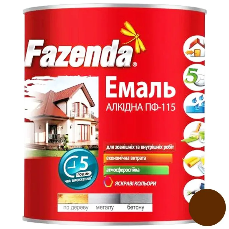 Емаль алкідна Fazenda ПФ-115, 2,8 кг, коричневий купити недорого в Україні, фото 1