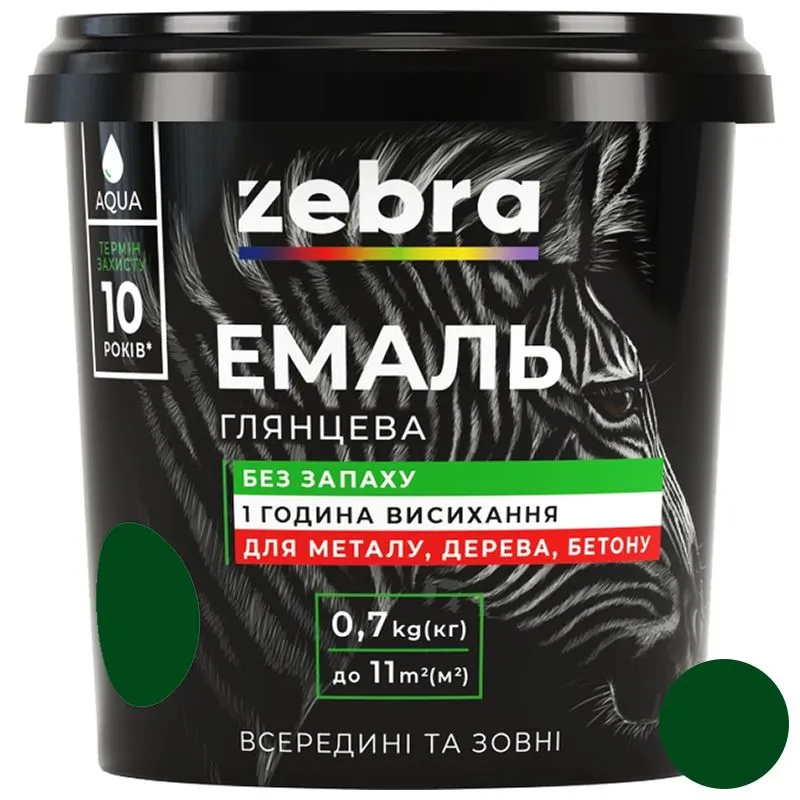 Емаль акрилова Zebra,  0,7 кг, темно-зелена купити недорого в Україні, фото 1
