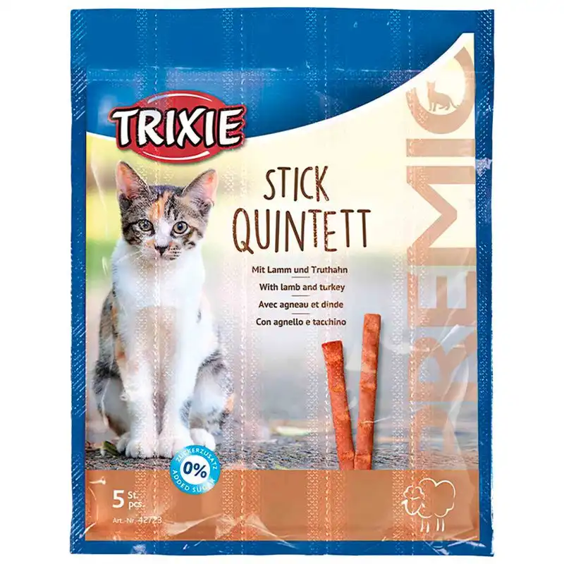 Лакомство для кошек Trixie Premio Quadro-Sticks ягненок-индейка, 5 г, 5 шт, 42723 купить недорого в Украине, фото 1