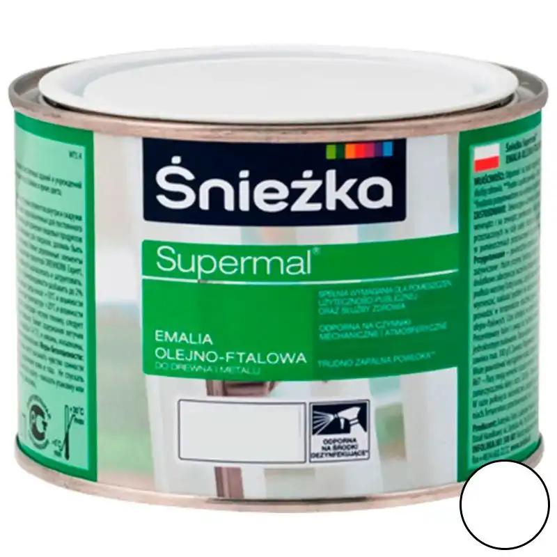 Эмаль масляно-фталевая Sniezka Supermal, 0,4 л, белый купить недорого в Украине, фото 1